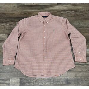 Polo Ralph Lauren Mens Button Up Shirt XL Orange Blue White Green Plaid Down